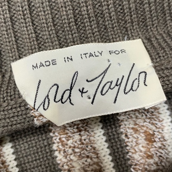 Vintage Lord & Taylor Collared 1/2 Button Brown Striped Sweater Made in Italy - Picture 4 of 7